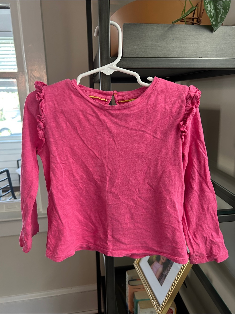 Mini Boden Girls' Long-Sleeve Ruffle Shoulder Top - Hot Pink